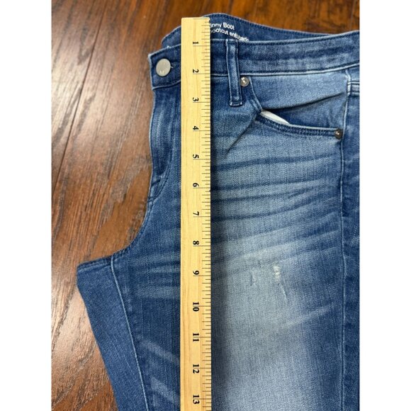 Washed Denim Mid-Rise Skinny Bootcut Jeans Womens Size 6R Frayed Hem STRETCH - Picture 5 of 7